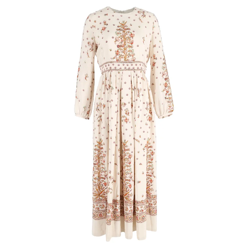 Women's Versatile Apparel Huge Savings on Parisian Styles Giambattista Valli Floral Print Maxi Long Sleeve Dress in Cream Crepe de Chine