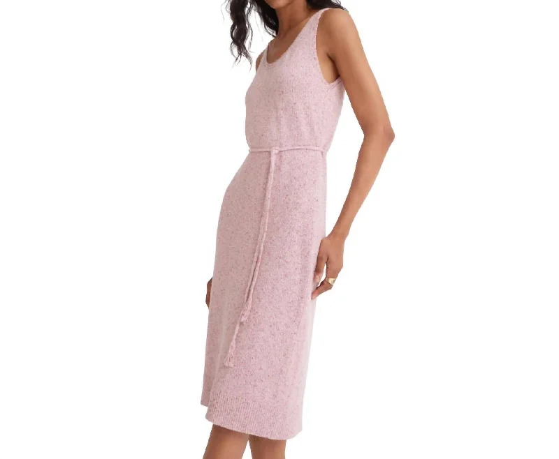 Women's Vintage-Inspired Outfit Save on Classic Elegant Styles Scoop Neck Tank Midi Dress In Pink Melange Knit