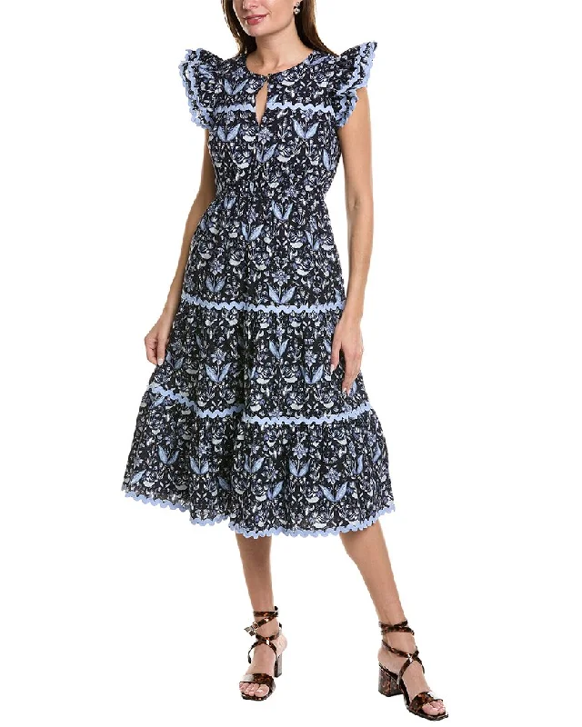 Women's Trendy Clothing Casual Weekend Relaxed Style Sail to Sable Flutter Sleeve Midi Dress