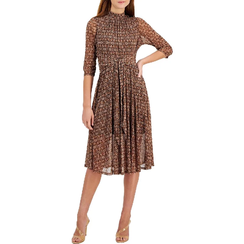 Women's Chic Outerwear Attire Flowy Fabric Petites Womens Mock Neck Midi Midi Dress