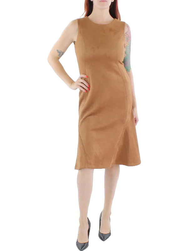 Women's Classic Attire Early Access to Art Deco Styles Sale Womens Faux Suede Below Knee Midi Dress