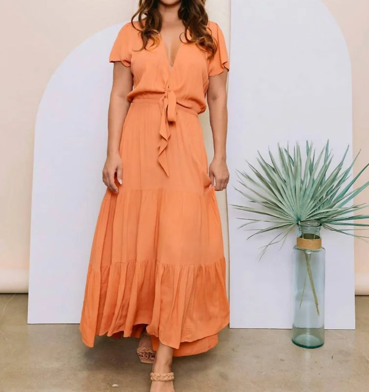 Women's Athleisure Apparel Weekend Special Tie Maxi Dress in Daisy Peach