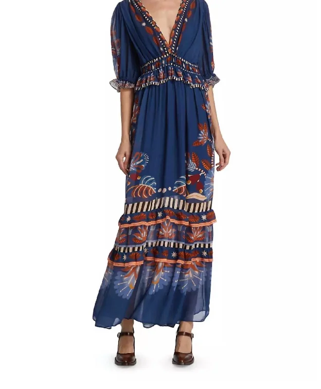 Charming Everyday Clothing For Women Final Clearance Nature Beauty Short Sleeve Maxi Dress In Blue