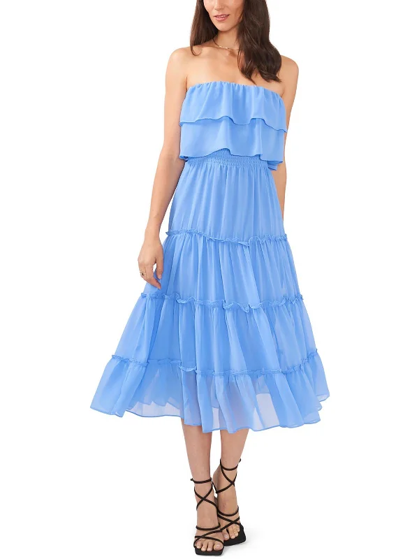 Women's Elegant Evening Outfit Refined Simplicity Womens Tiered Ruffle Midi Dress