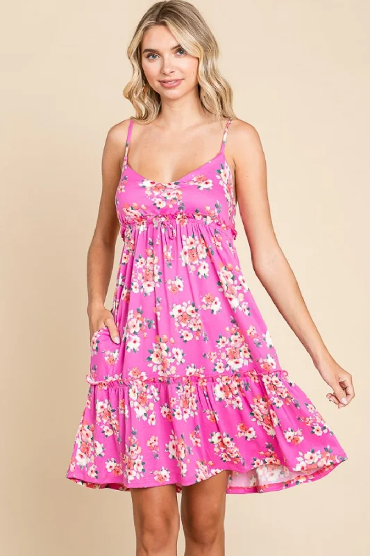 Vintage-Inspired Women's Apparel Tropical Island - Inspired Attire Full Size Floral Ruffled Cami Dress