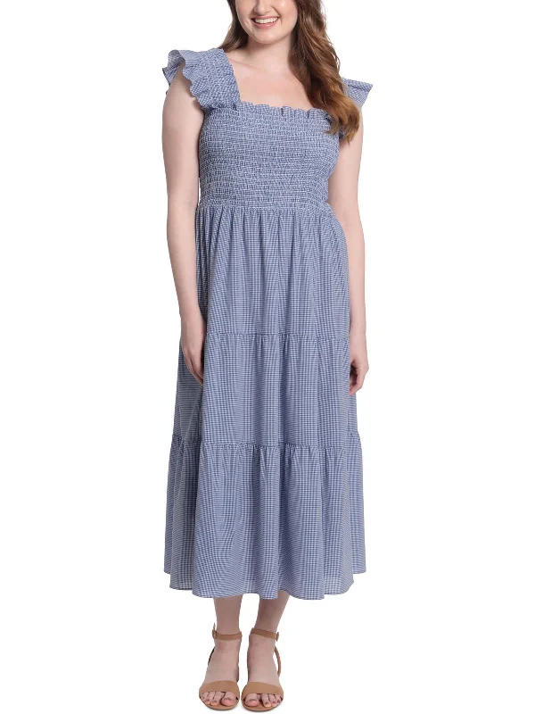 Women's Clothing Apparel Sets Romantic Date - Night Ensemble Petites Womens Gingham Long Midi Dress