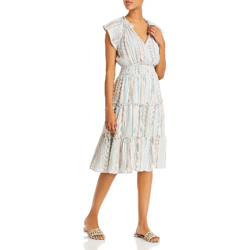 Women's Clothing For Casual Outings Polished Finish Amellia Womens Linen Blend Striped Midi Dress