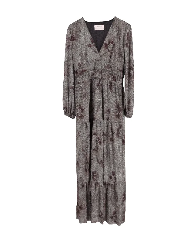 Women's Clothing For Work Coastal Beach - Inspired Style Ba&sh Metallic Floral Print Maxi Dress in Silver Polyester