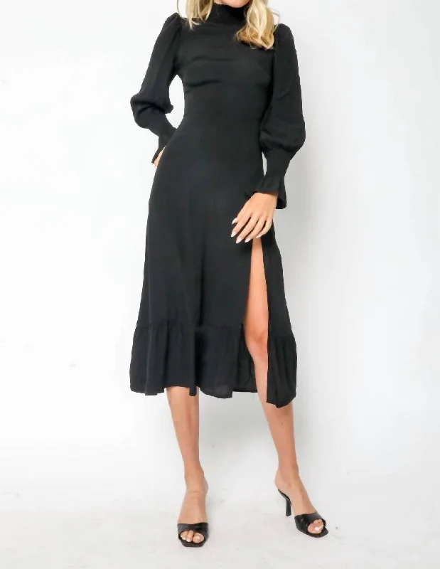 Sustainable Women's Clothes Refined Simplicity Mock Neck Midi Dress In Black