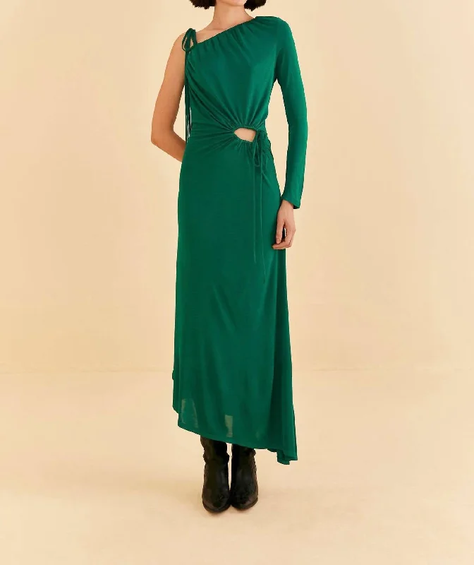 Affordable Women's Outfit Winter Warm - Up Sale One Shoulder Midi Dress In Emerald