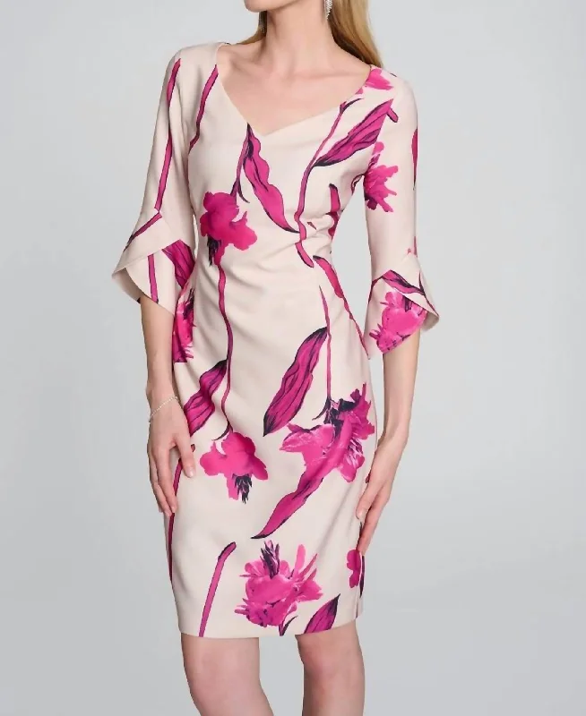 Women's Clothes And Apparel Sets Limited - Edition Drops Woven Twill Floral Print Sheath Dress In Light Sand/pink