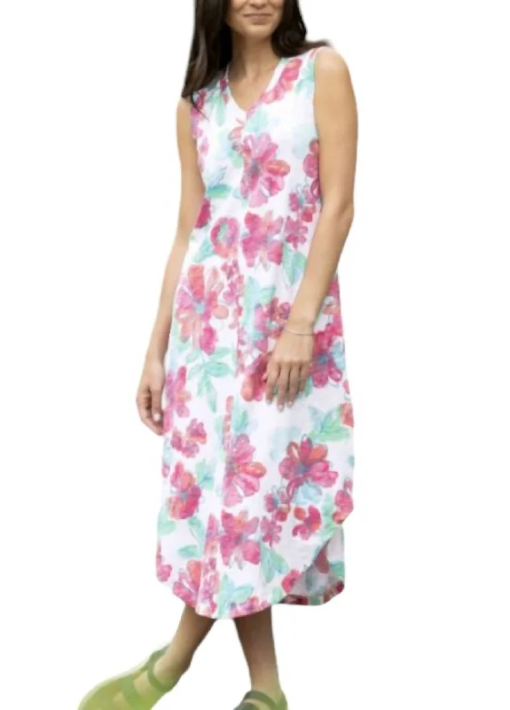 Women's High-Fashion Apparel Discounts on Casual Weekend Styles Sketched Floral Seamed Dress In Pink