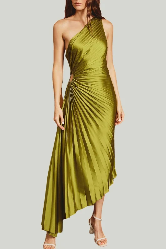 Women's Outerwear Clothing Ethnic Cultural Event Wear Stella Pleated Midi Dress In Olive Green