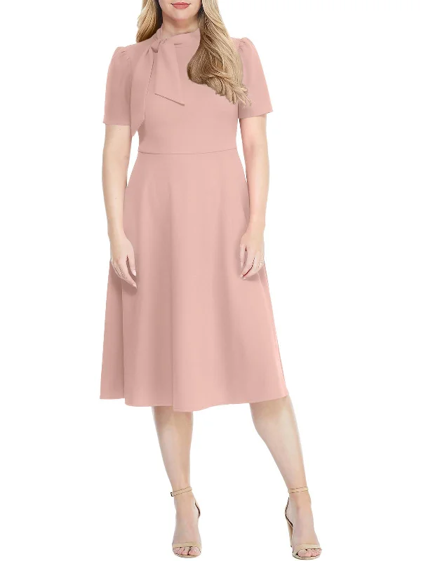 Women's Stylish Outdoor Outfit Lightweight Fabric Womens Tie Neck Calf Midi Dress