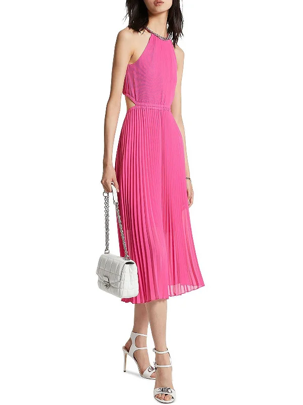 Chic Women's Outfit Beat the Heat in Tropical Styles Womens Chiffon Cut-Out Midi Dress