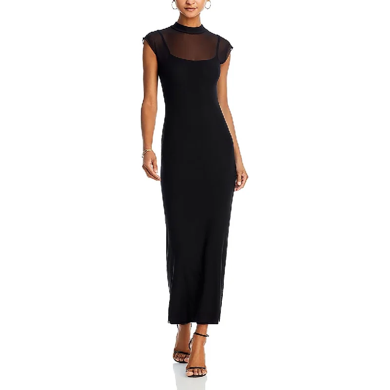 Women's Apparel Limited - Stock Womens Mock Neck Sheer Maxi Dress