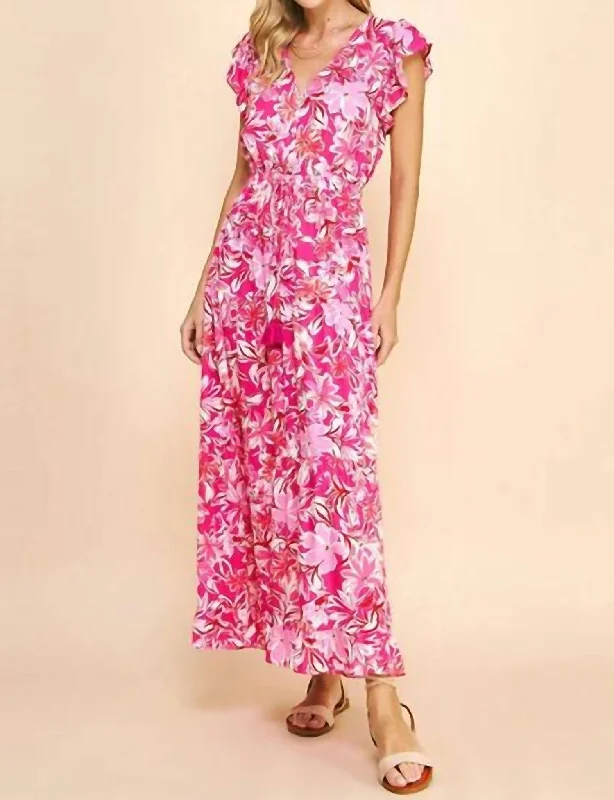 Women's Casual Outfit Dreamy Aesthetic Floral Maxi Dress In Pink Hues