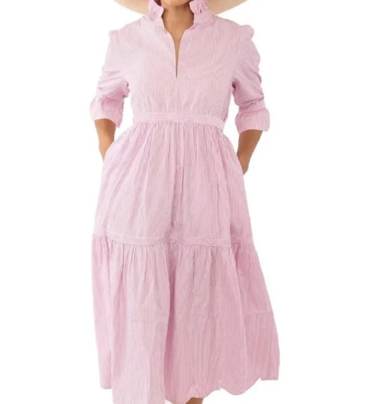 Women's Casual Outfit Great Prices on Feminine Styles Teardrop Maxi Dress - Stripe Wash & Wear In Pink