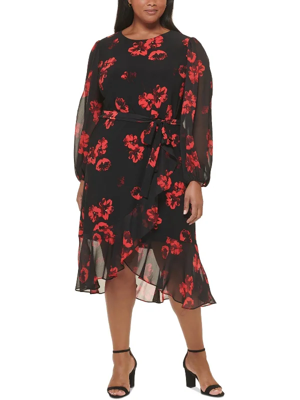 Women's Vacation Outfit Set Seasonal Trend Plus Womens Floral Belted Midi Dress