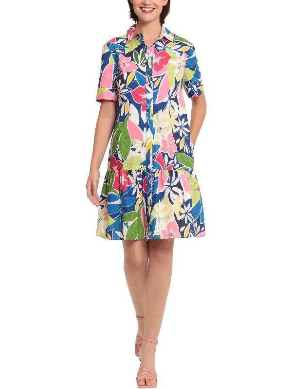 Women's Fashion Clothes Elevated Style Womens Cotton Floral Print Shirtdress