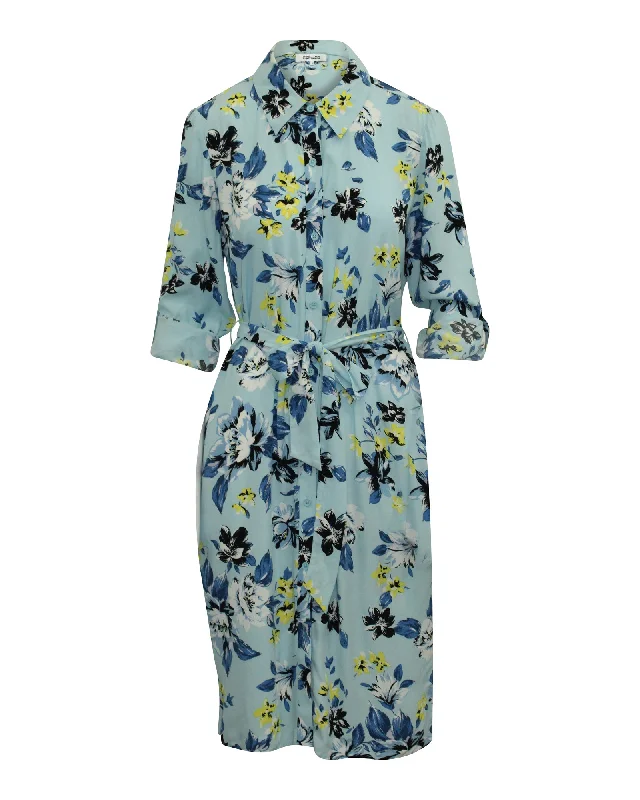 Women's Evening Attire Nordic Minimalist Home Look Diane Von Furstenberg Floral Shirt Dress in Blue Viscose