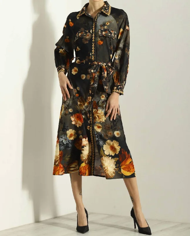 Women's Urban Clothing Holiday Sale Fall Floral Print Dress In Multi