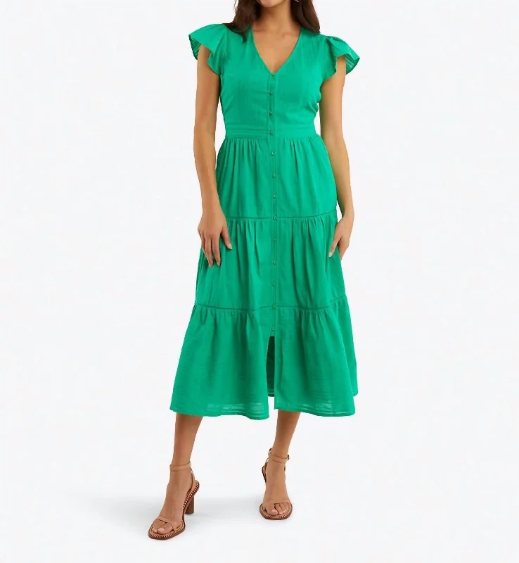 Modern Women's Attire Urban Sophistication Lainey Midi Dress In Mint Green Dobby Stripe