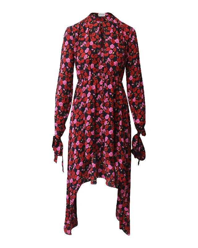 Women's Clothing Sets Chic Urban Fashion Look Magda Butrym Gela Asymmetric Floral Printed Midi Dress in Multicolor Silk