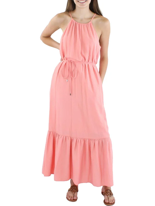 Fashionable Women's Outfit Vintage Elegance Womens Tie Halter Maxi Dress