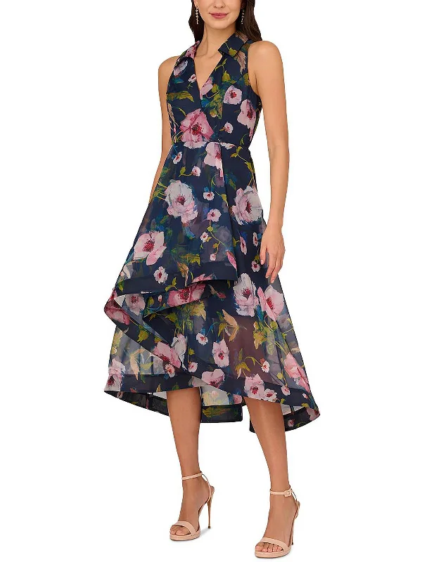 Women's Chic Outfit Feminine Elegance Womens Floral Print Hi-Low Wrap Dress