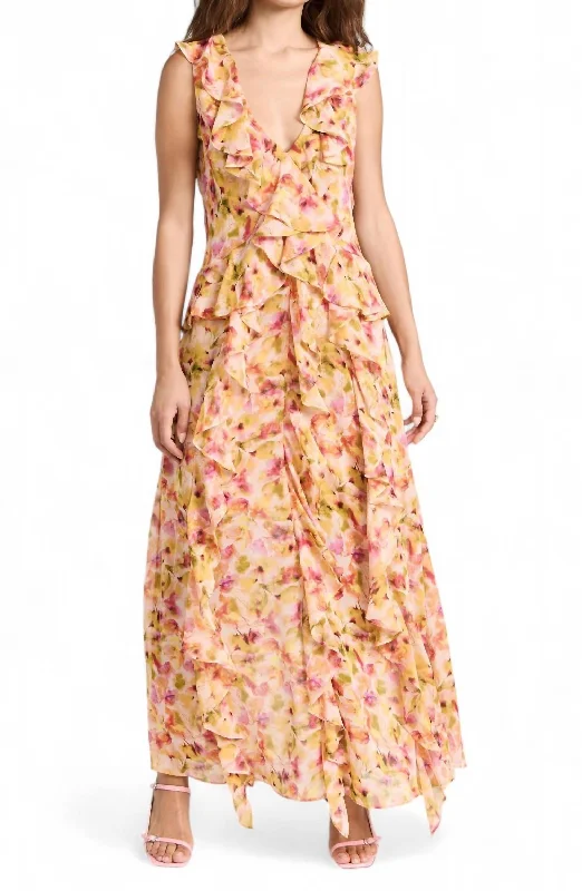 Women's Clothes For Work Events Everyday Glamour Claudita Dress In Golden Floral