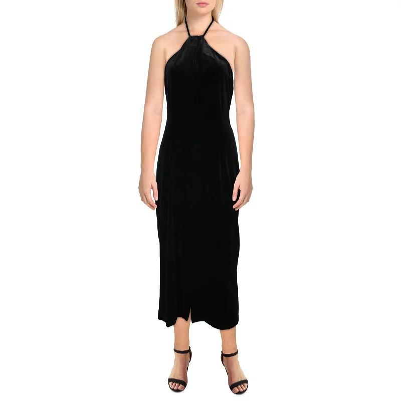 Women's Elegant Formal Outfit Limited - Stock Alisa Womens Velvet Halter Midi Dress