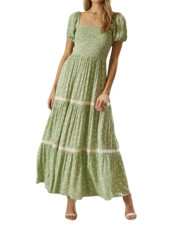 Chic Women's Attire Today Only Floral Print Maxi Dress In Pastel Green