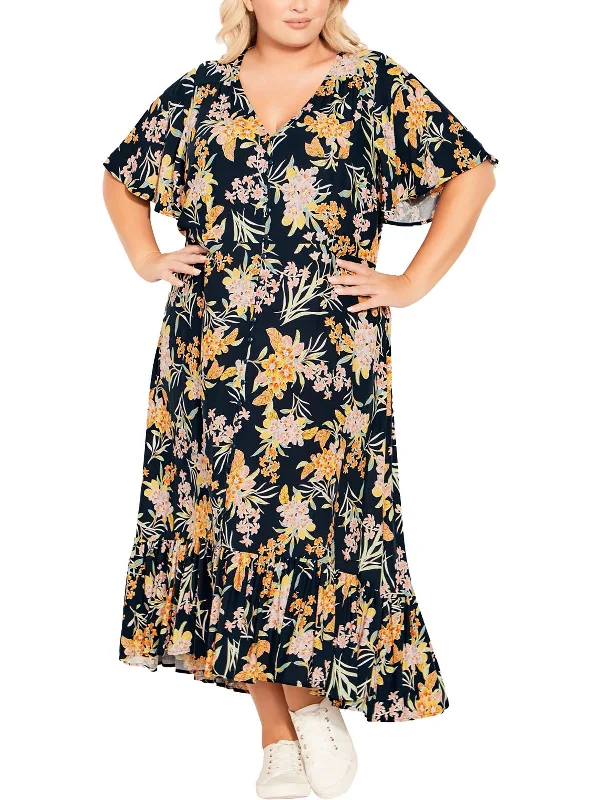 Women's Seasonal Garments Polished Finish Plus Sasha Womens Floral Long Maxi Dress