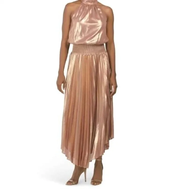 Women's Travel Attire Winter Warm - Up Sale Olana Pleated Metallic Midi Dress In Pink