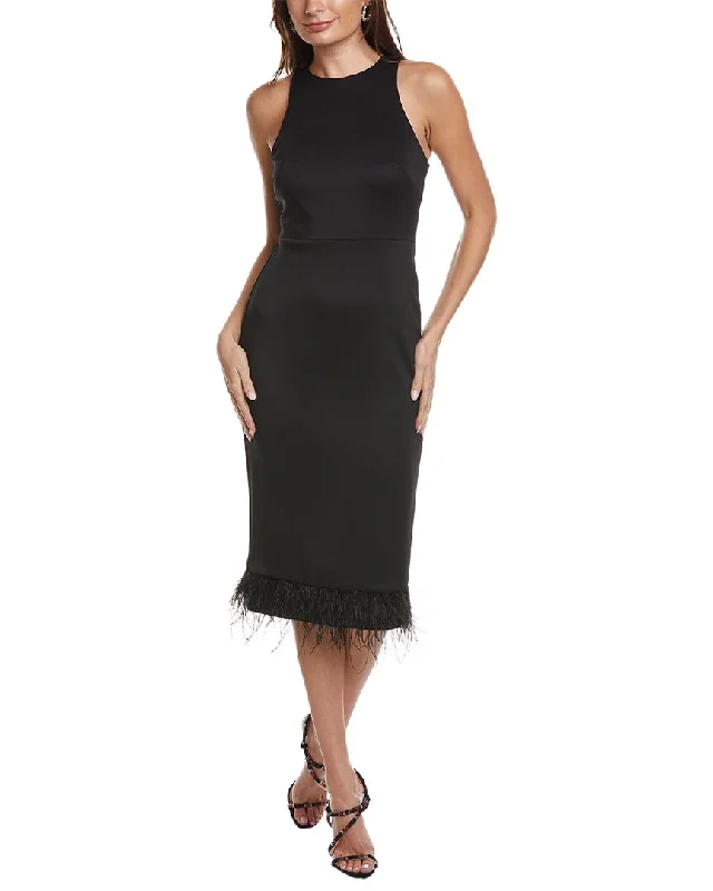 Women's Vintage-Inspired Outfit Graceful Movement Taylor Scuba Feathers Midi Dress