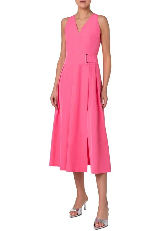 Women's Office Clothing Dreamy Aesthetic Sleeveless Flared Midi Dress In Pink