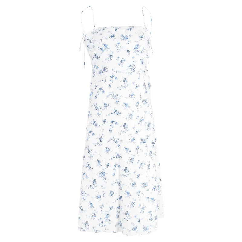 Chic Clothes For Women Lighten Up with Nordic Styles Reformation Christen Floral Print Self-Tie Dress in White Linen