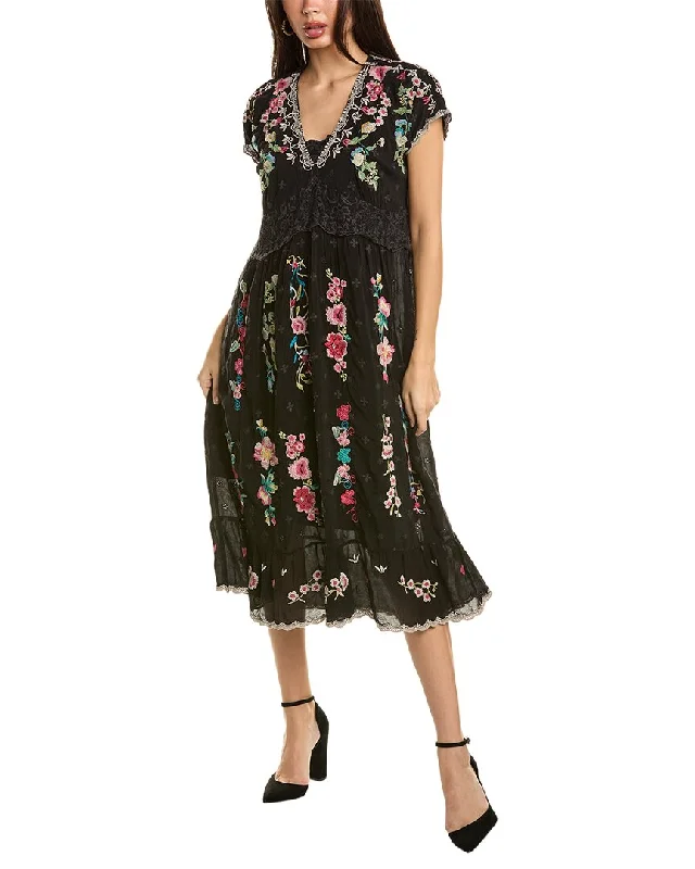 Women's Evening Outfit Update with Cottagecore Styles Johnny Was Ezra Midi Dress