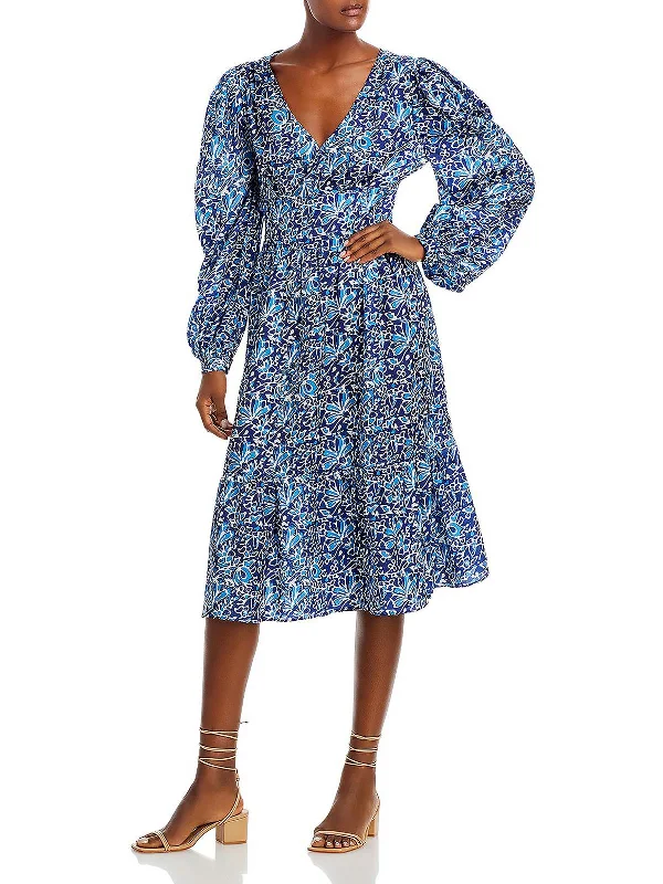 Women's High-Fashion Attire End - of - Month Blowout Womens Smocked Printed Midi Dress