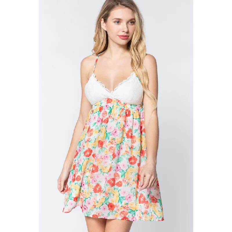 Women's Sports Apparel Parisian Effortless Chic Style V-neck Open Back Floral Mini Dress