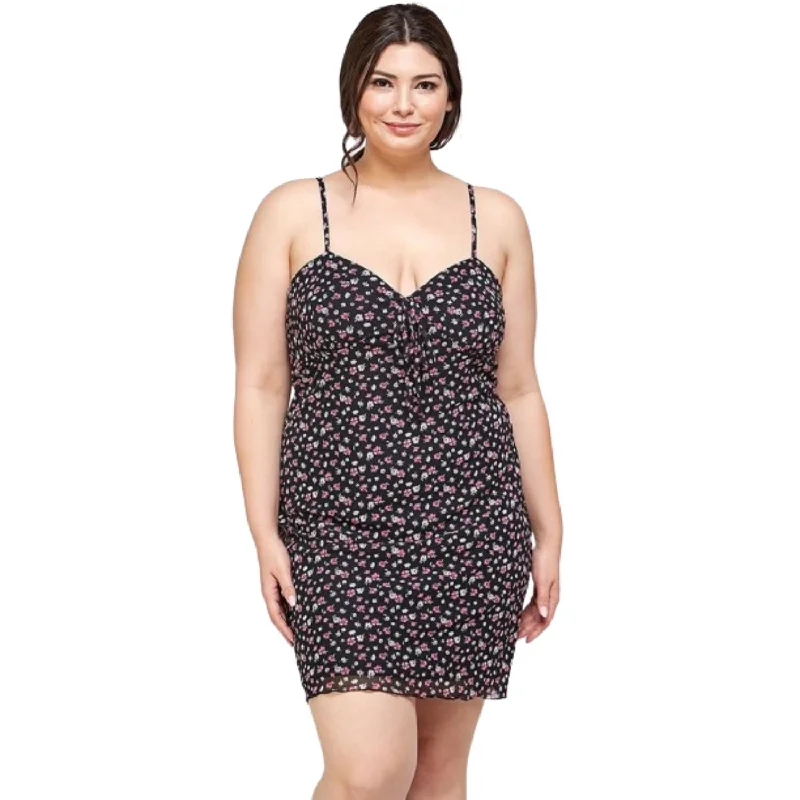 Comfortable Women's Clothes Update with Cottagecore Styles Plus Size Ditsy Floral Print On Mesh Fabric Cami Dress