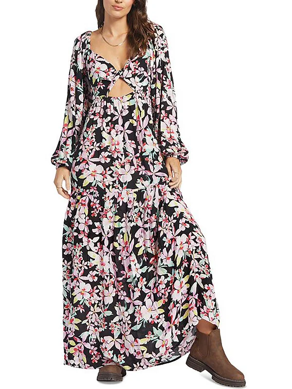 Women's Functional Outfit For Outdoor Activities Subtle Sophistication Juniors Womens Floral Cut-Out Maxi Dress