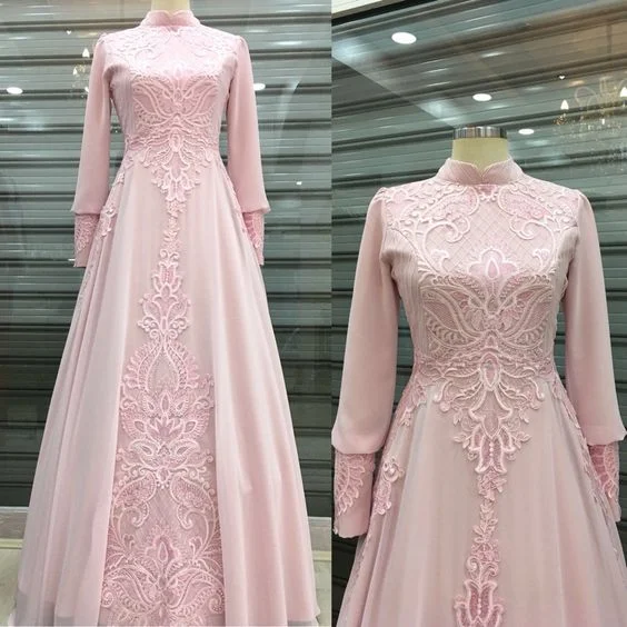 Elegant Women's Attire pink long sleeve prom gown cg5869