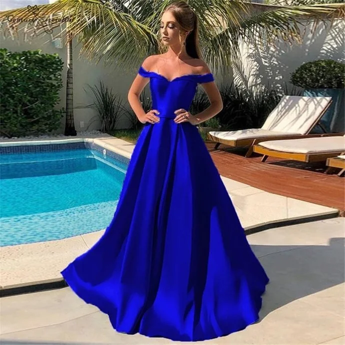 Women's Activewear Apparel Art Deco Geometric Pattern Look Gorgeous Sky Blue Satin Prom Dress,Long A Line Party Dress Cheap,Royal Blue Evening Dresses    cg15783