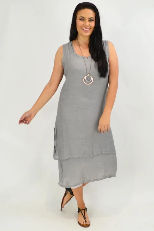 Women's Clothes For Work Save on Inspired Styles Grey V Sleeveless Layered Tunic Dress