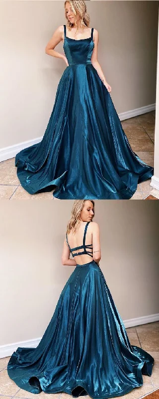 Women's Versatile Apparel Lighten Up with Nordic Styles Simple Teal Green Satin Square Satin Prom Dress   cg14990