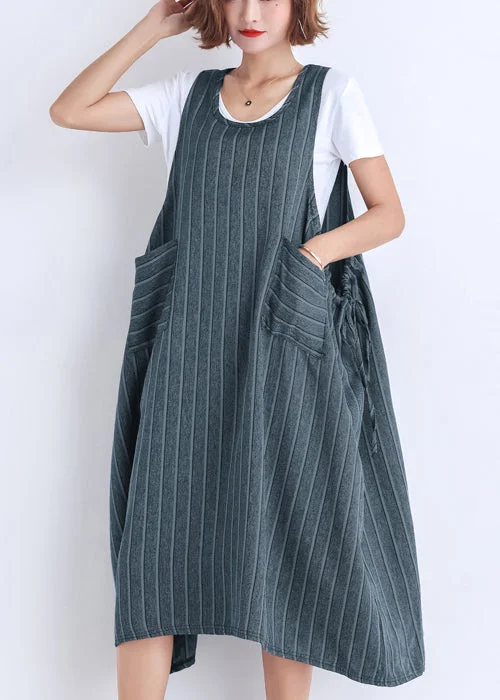 Comfortable Garments For Women Save on Inspired Styles DIY Sleeveless pockets Cotton clothes Women Korea Wardrobes striped Dress Summer