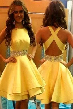 Chic Women's Garments New Arrival Yellow Dress,Evening Formal Dress,Backless Dress,Mini Sexy Gown,Homecoming Dress  cg9680