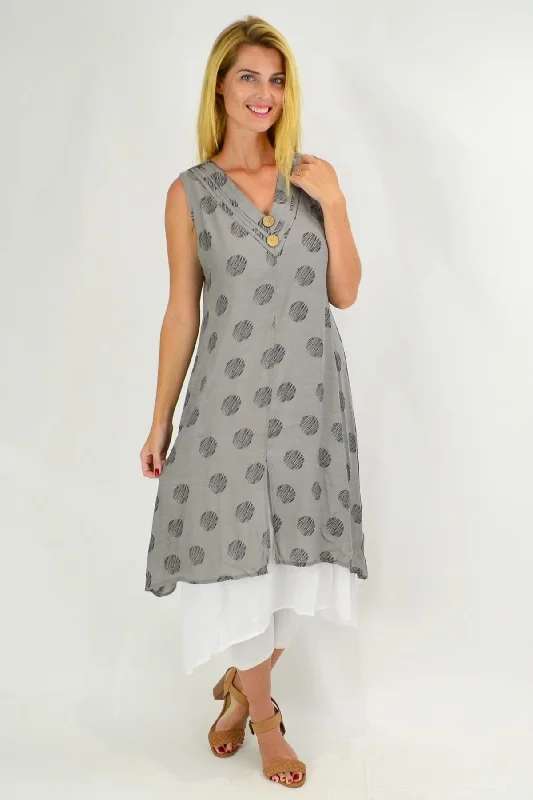 Affordable Women's Clothes Winter Warm - Up Sale Sleeveless Grey Dots Overlay Tunic Dress